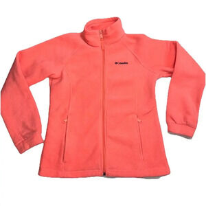 COLUMBIA Girls Peach Coral Orange Basic Fleece Full Zip Lightweight Jacket 14-16